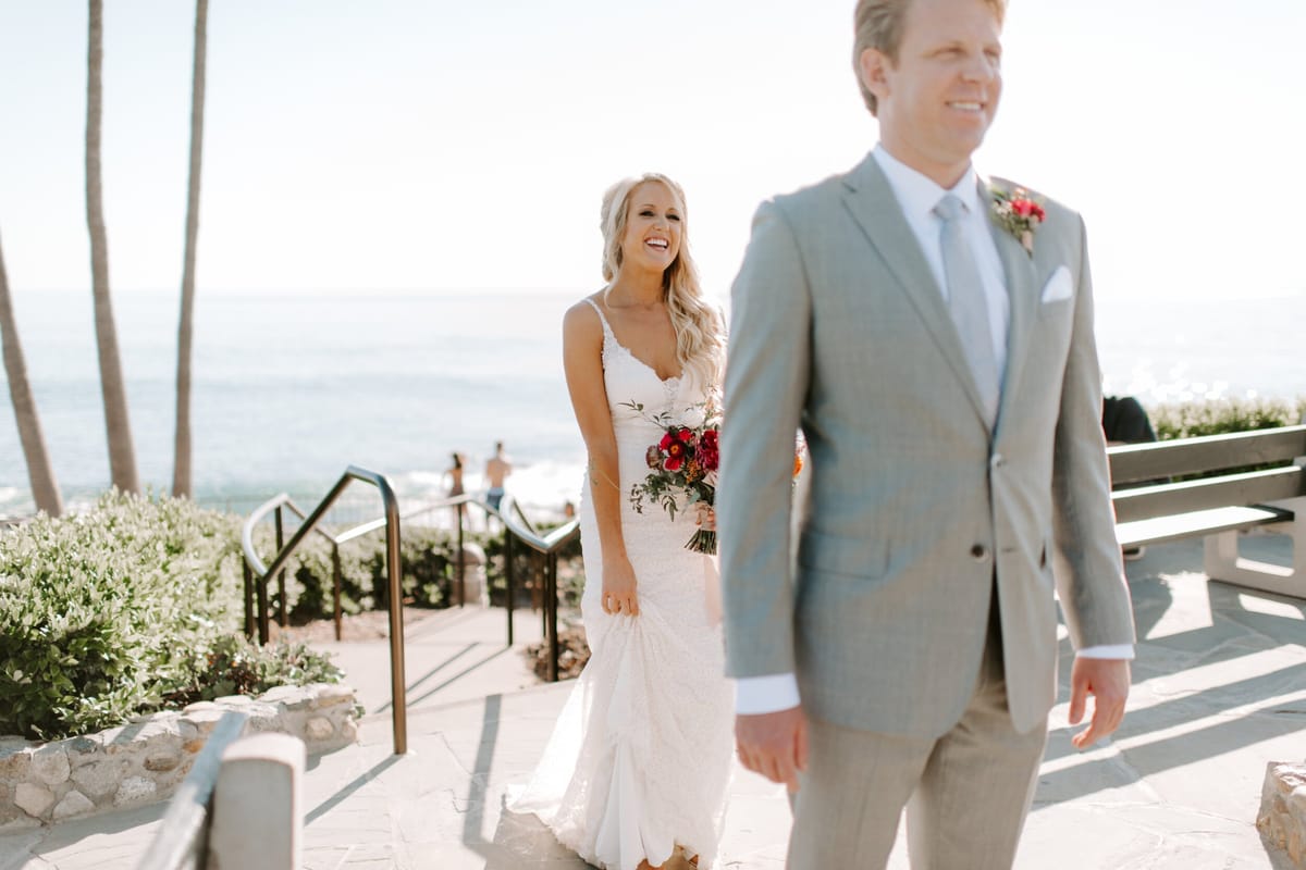 the sweetest first look moment cliffside in laguna beach