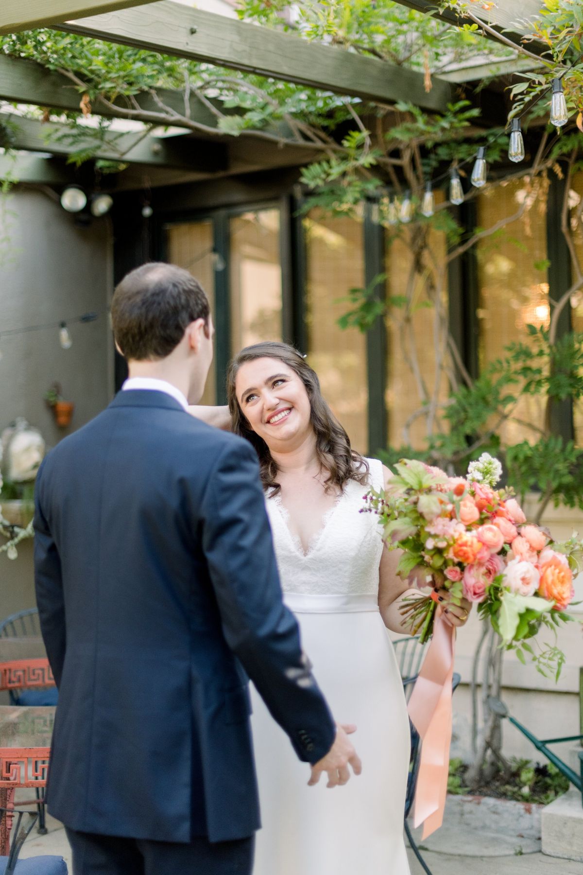 precious first look moment before this LA couple's wedding ceremony