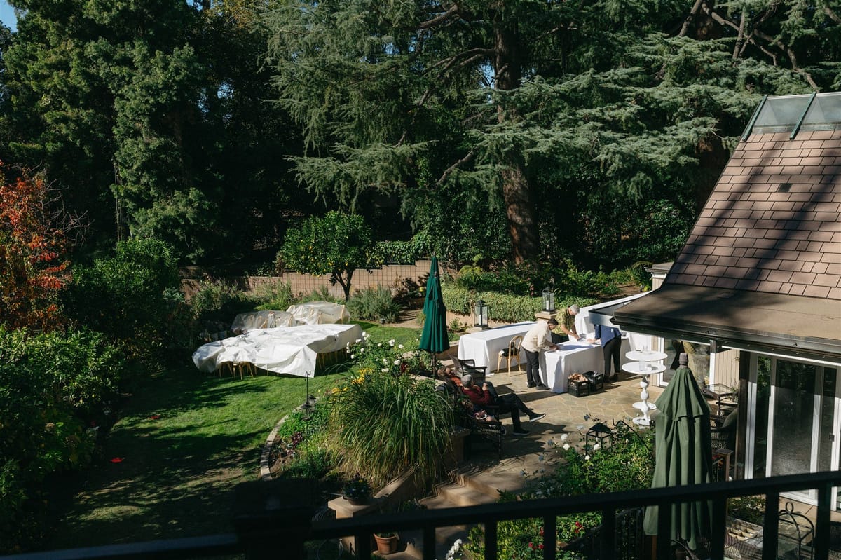 bride and groom plan intentional wedding ceremony in a family member's backyard in los angeles