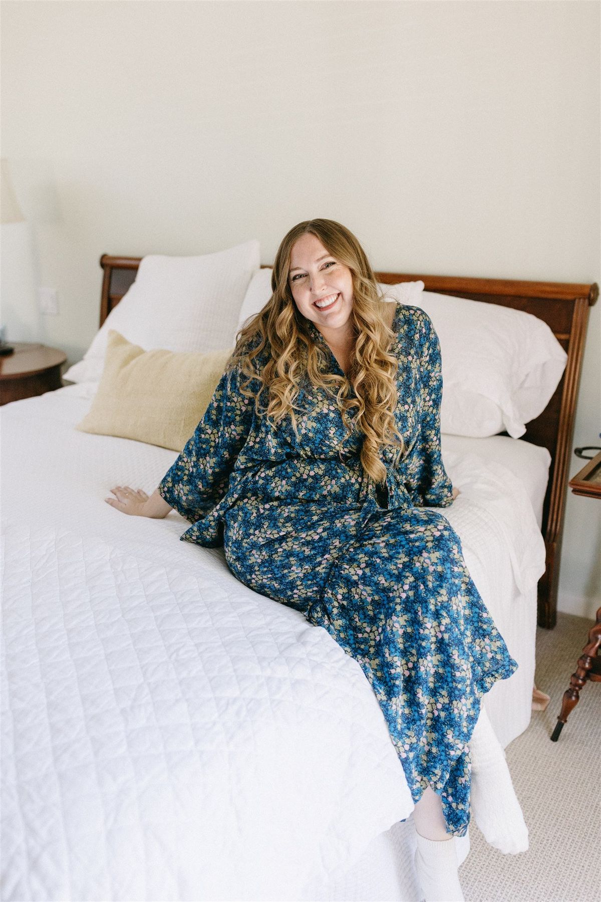 bride chose hair down with loose, boho waves, and natural, gold and bronze makeup