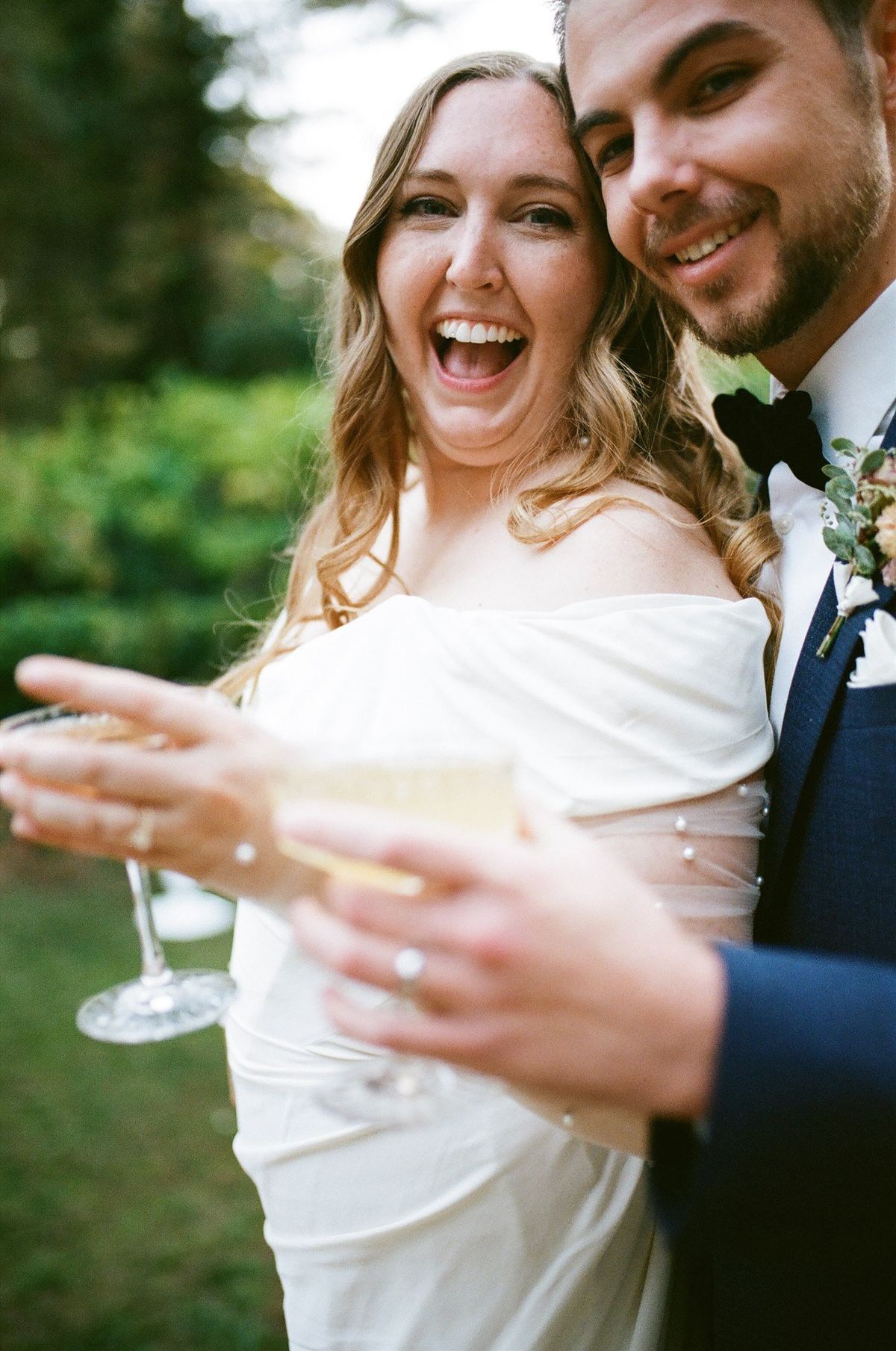 chic film style photos at couple's wedding reception