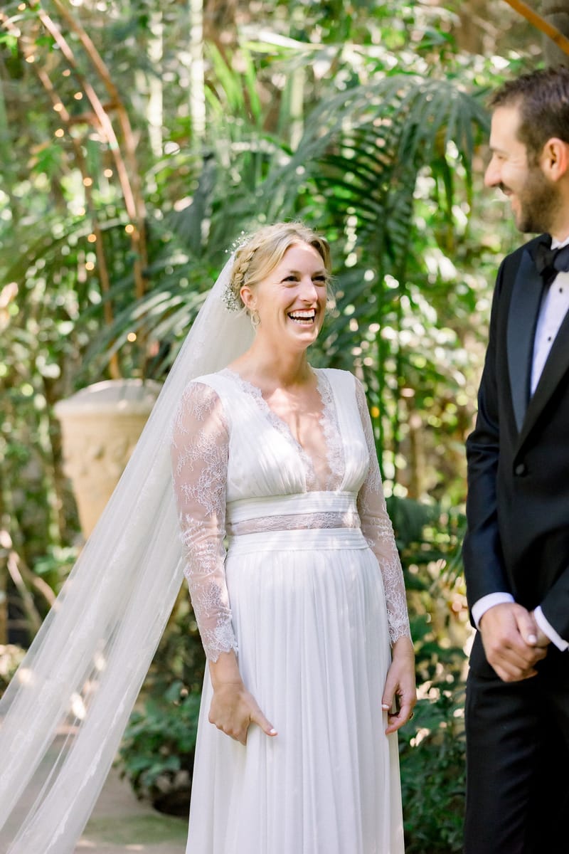 Whimsical braided crown hairstyle for this bride’s fairytale wedding at Hartley Botanica